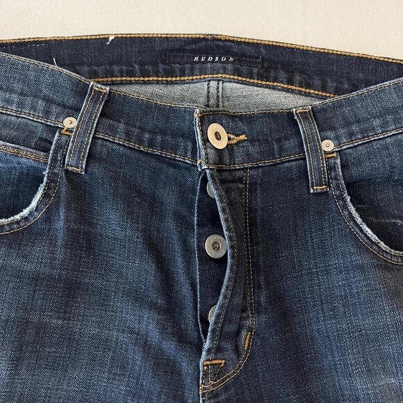 Hudson Men Distressed Stretch Blue Denim Jeans 33x30.5 Wilde Relax Straight Leg - Picture 7 of 13